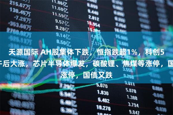 天源国际 AH股集体下跌,恒指跌超1%,科创50指数午后大涨,芯片半导体爆发,碳酸锂、焦煤等涨停,国债又跌
